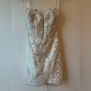 Sherri Hill Strapless Lace Dress in Cream